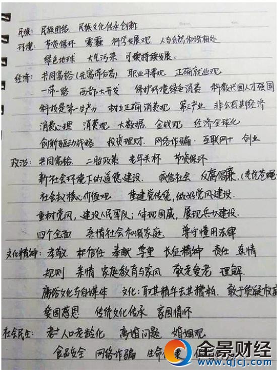 衡水中學學生總結出的春晚政治考點